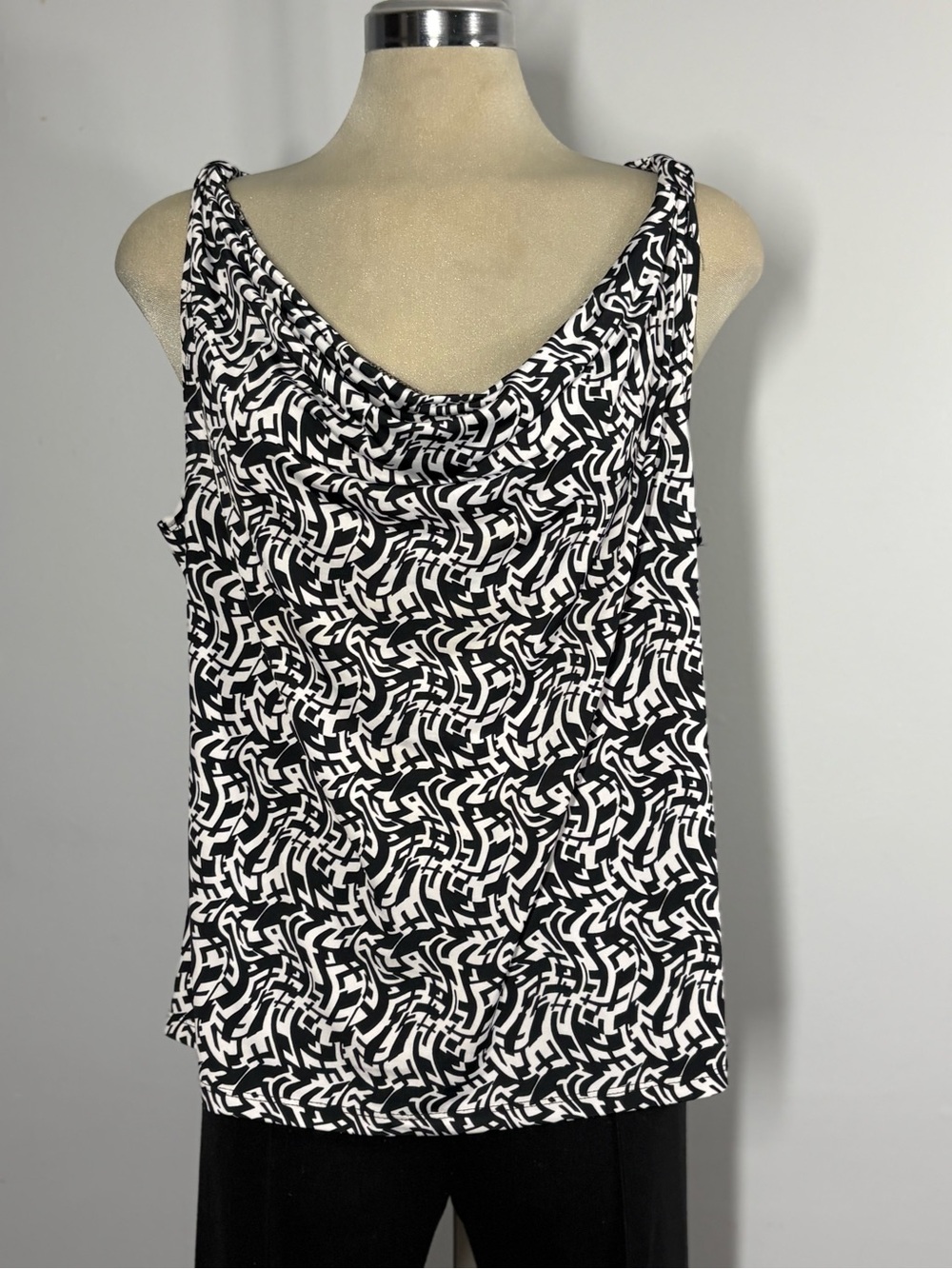 Ninety Black & White Geometric Cowl Neck Camisole